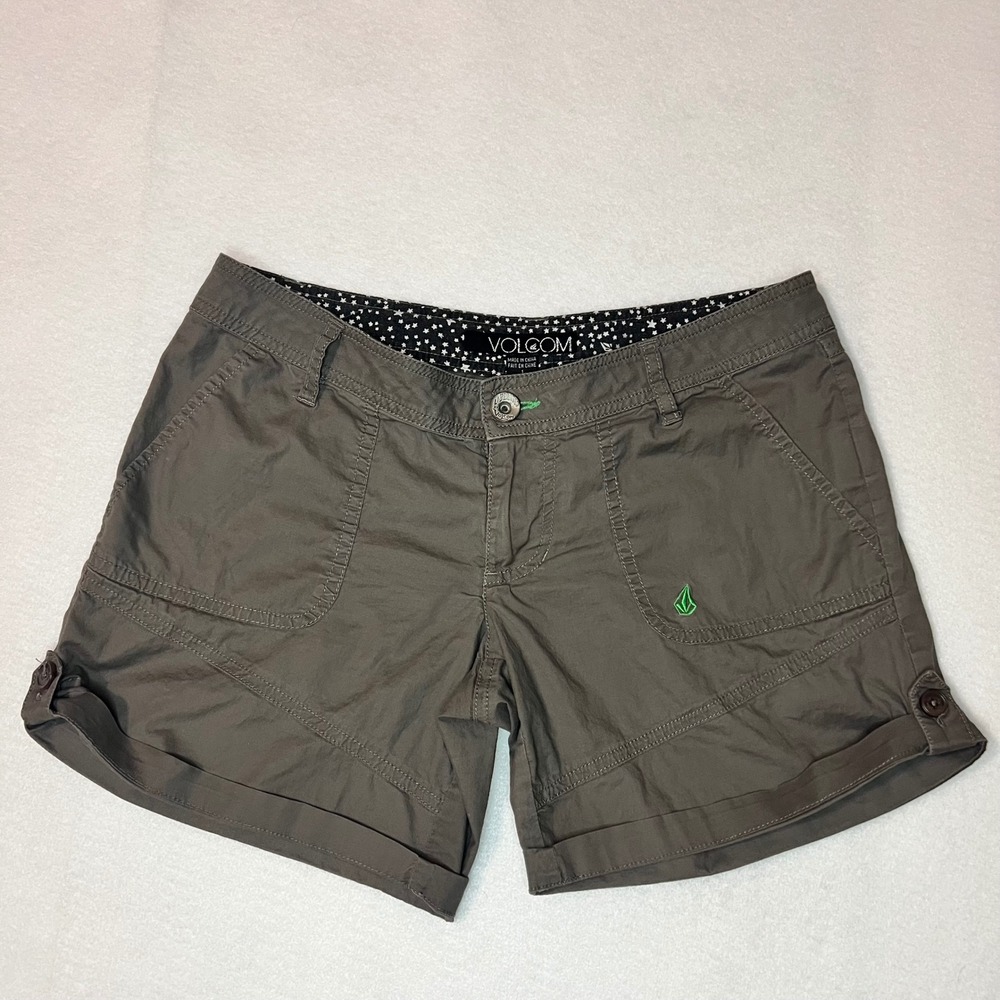 Volcom Starstruck 7 Women's Brown Olive Green Shorts‎ 90s/Y2K Skater Vibe Size 1